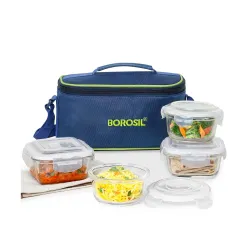 Borosil Borosilicate Glass Made in India Lunch Box (Blue Bag, Universal)
