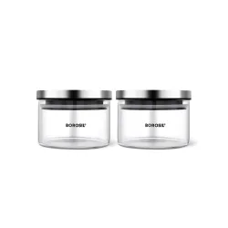 Borosil Classic Jar (300ml x 2) with Stainless Steel Lid | Borosilicate Glass Storage Organiser | Microwave & Dishwasher