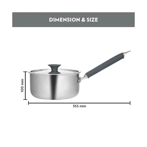 Image of Borosil Cookfresh 1.6 L Tri-ply Stainless Steel Saucepan with Steel Handle | Gas, Induction Compatible | Even Heat Distr