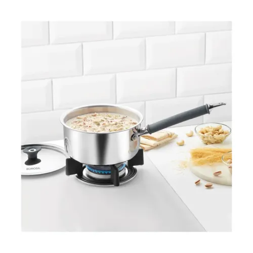 Image of Borosil Cookfresh 1.6 L Tri-ply Stainless Steel Saucepan with Steel Handle | Gas, Induction Compatible | Even Heat Distr