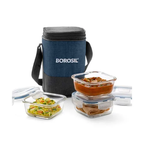 Image of Borosil Elite Glass Lunch Box Set with Bag (3 x 320ml)