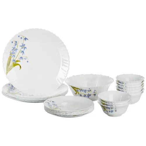 Image of Borosil Fluted Lavender Dinner Set, 25-Pieces, White