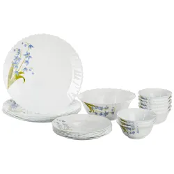 Borosil Fluted Lavender Dinner Set, 25-Pieces, White