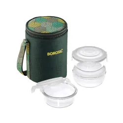 Borosil Foodluck Olive Lunchbox 400ml x 3pc Round Container Set