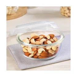 Borosil Klip N Store 320ml Round Glass Food Storage Container with Air Tight Lid | Borosilicate Glass Container for Lunc