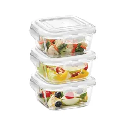 Borosil Klip n Store (520ml x 3) Square Glass Food Storage Container Set with Air Tight Lid | Borosilicate Glass Contain