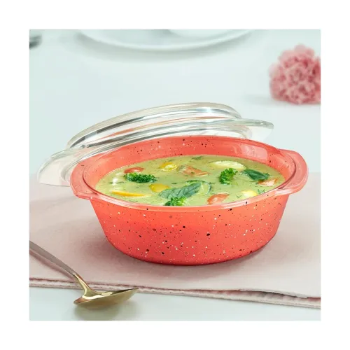 Image of Borosil Kube Pink 700ml Glass Casserole Bowl