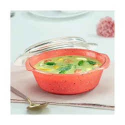 Borosil Kube Pink 700ml Glass Casserole Bowl