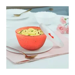 Borosil 500ml Kube Pink Serving & Mixing Bowl with Lid | Made in India Borosilicate Glass Bowl for Kitchen & Dinning | B