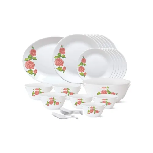 Image of Borosil Larah by Floral Opalware Dinner Set (White) - 33 Pieces