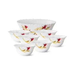 Borosil Larah By Opalware Floral Pudding Set - 7 Pieces, White, 860 Ml