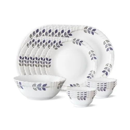 Image of Borosil Larah Floret Opalware Floral Dinner Set, 19-Pieces, White