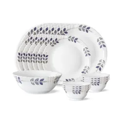 Borosil Larah Floret Opalware Floral Dinner Set, 19-Pieces, White