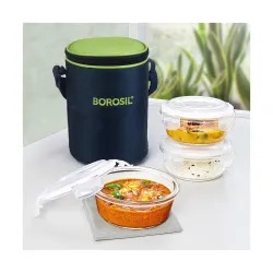 Borosil Lunchbox 3pc Round Container Set 