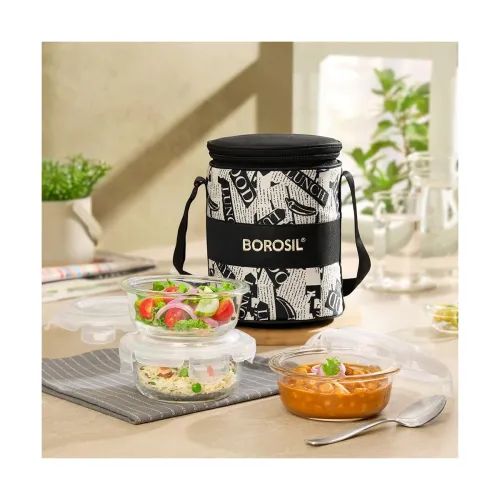Image of Borosil Nostalgia Borosilicate Glass Lunchbox 3 Piece Container Set