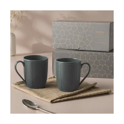 Image of Borosil Porcelia 350 ml x 2pc Elva Slate Tea Coffee Mug Set 