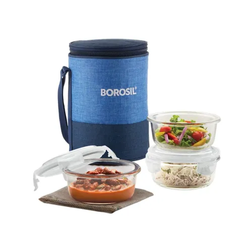 Image of Borosil Prime Glass Lunchbox Set with Bag (3 x 400ml)
