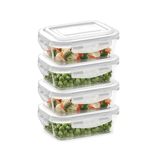 Image of Borosil Klip n Store Rectangle Container (370ml,set of 4)