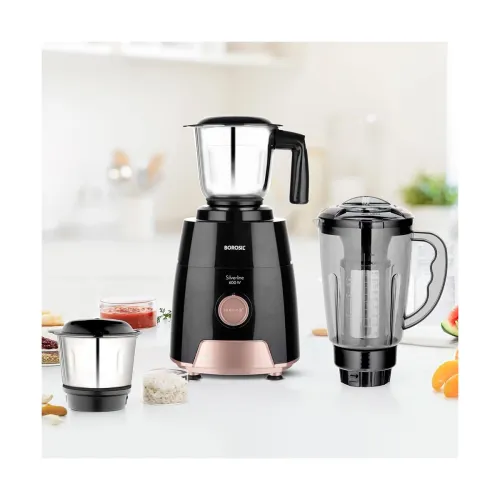 Image of Borosil Silverline RG 600 W Mixer Grinder | Wet & Dry Mixing, Grinding & Blending | 3 Jars
