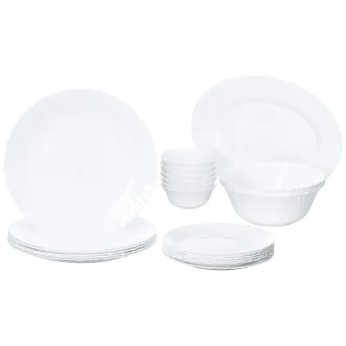 Image of Larah by Borosil Fluted Snow Opalware Dinner Set, 21 Pcs, White