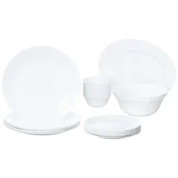 Larah by Borosil Fluted Snow Opalware Dinner Set, 21 Pcs, White