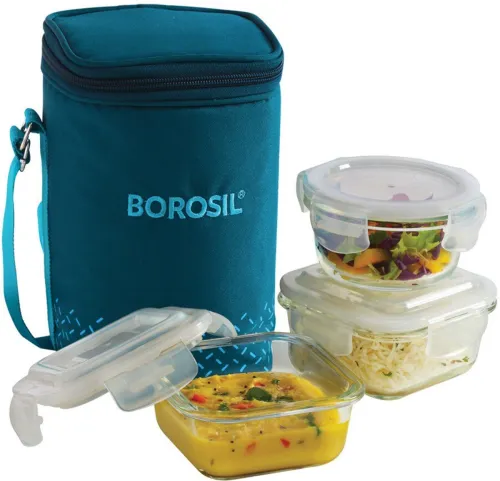 Image of BOROSIL Teal Bag 3 Pc (320 ml x 2 + 240ml x 1 ) Lunch Box (880 ml)