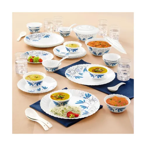 Image of Larah by Borosil Twilight Silk Opalware Dinner Set (40 pcs, White, Microwave Safe)