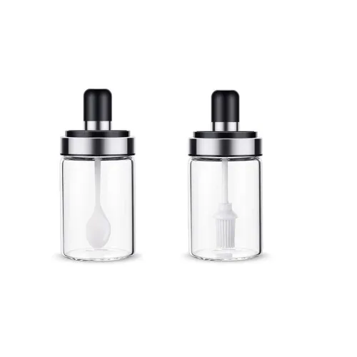 Image of Borosilicate Glass Food Storage Spice Salt Sugar Condiment Jar (Set of 2)with Spoon
