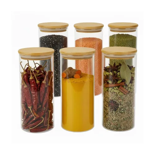 Image of Borosilicate Glass Jars with Bamboo Lids | Airtight Food Grade Containers | Durable Storage Jars for Snacks, Spices, Tea