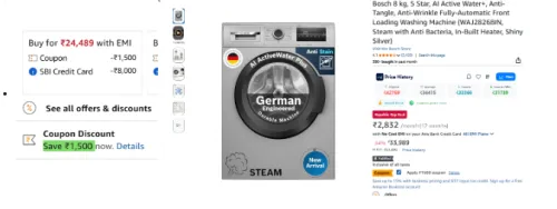 Image of Bosch 8 kg, 5 Star Loading Washing Machine 