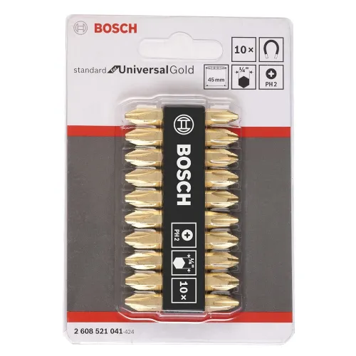 Image of Bosch Professional Extra Hard, Double Ended Screwdriver Bits, Type Ph2-Ph2, Length 45mm, Gold, Pack Of 10