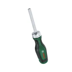 BOSCH Ratchet Screwdriver | Smooth Ratchet Mechanism for Continuous Rotation | 12 Interchangeable Bits in Magazine | Ergonomic Non-Slip Handle for Comfort | Quick Bit Storage for Easy Access