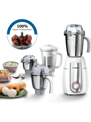 Image of BOSCH TrueMixx Style 750 W Mixer Grinder (MGM6642WIN | 4 Jars | White, Steel)