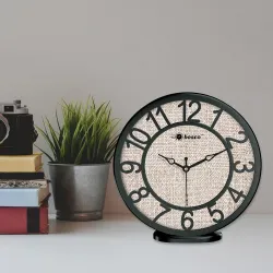 Bosco Modern Non Ticking Silent, with Black Decorative Frame, 20 CM Table Cum Round Wall Clock for Home, Living Room, Bedroom, Office and Kitchen | BWC-1207