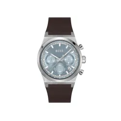 BOSS Candor Chrono Qtz Fashion Chrono Ice Blue Round Dial Mens Watch|Brown