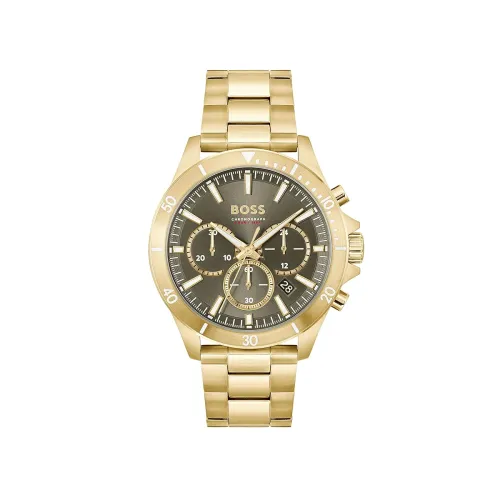 Image of BOSS Troper Qtz Fashion Chrono Olive Green Round Dial Men's Watch|Ionic Plated