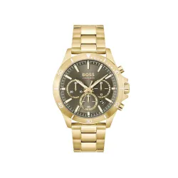 BOSS Troper Qtz Fashion Chrono Olive Green Round Dial Mens Watch|Ionic Plated
