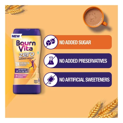 Image of Bournvita Zero Added Sugar Nutrition Drink, 500g Jar | No Added Sugar, No Added Preservatives | 19 Essential Nutrients f