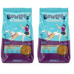 Bowlers Nutrimax Adult Dry Dog Food | Chicken & Vegetables | 1.2 kg Protein | Smooth Digestion & Healthy Coat | Complete & Balanced Nutrition | Enriched with Essential Amino Acids (Pack of 2...
