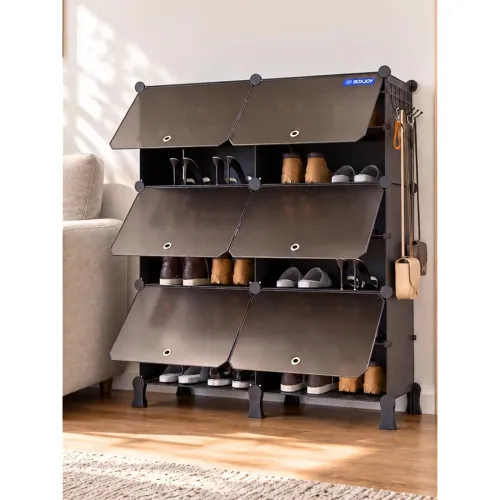 Image of BOXJOY 12 Shelf Black Shoe Rack with 6 Doors