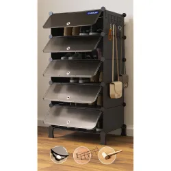 BOXJOY 5-Tier Plastic Shoe Rack with Doors