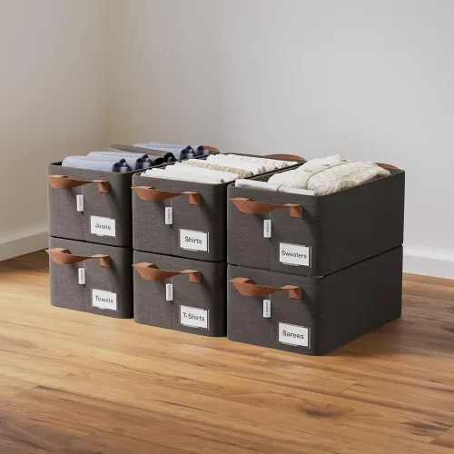 Image of BOXJOY 6 Pcs Wardrobe Cloth Organizer for Storage Box with Label Card & Holder