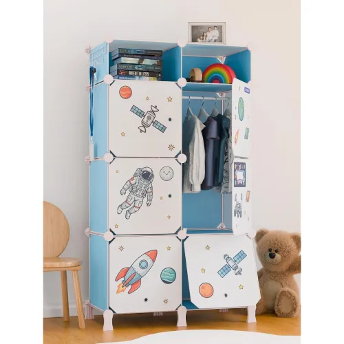 Image of BOXJOY Plastic Kids Wardrobe with 6 Doors, Sticker Sheet & 5 Hook Holder