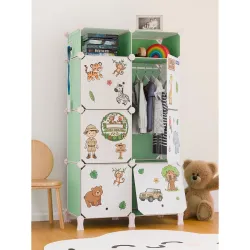 BOXJOY Plastic Kids Wardrobe with 6 Doors, Sticker Sheet & 5 Hook Holder