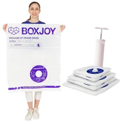 BOXJOY 1 JUMBO 2 LARGE 2 MEDIUM Transparent Vacuum Storage Bags for Travelling | Packing Winter Clothes Blanket Pillows 