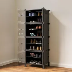 BOXJOY Vertical Shoe Rack Magnetic Doors Black