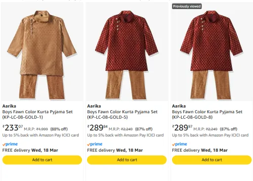 Image of Boys Fawn Kurta Pyjama Set @ Starting ₹233