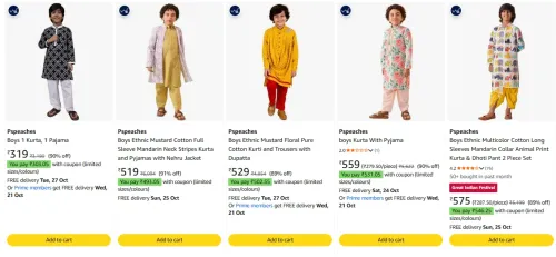 Image of Boys Traditional Kurta Pyjama Set upto 90% Discount
