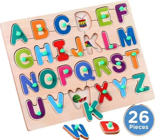 Image of BOZICA Wooden Alphabet Puzzle Board