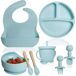 BPA Free Silicone Baby Feeding Set,Baby Led Weaning Supplies,Eating Essentials Utensils
